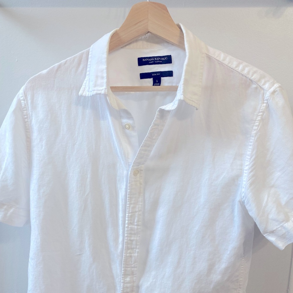 Banana Republic Slim Fit S Short Sleeve White Linen Shirt